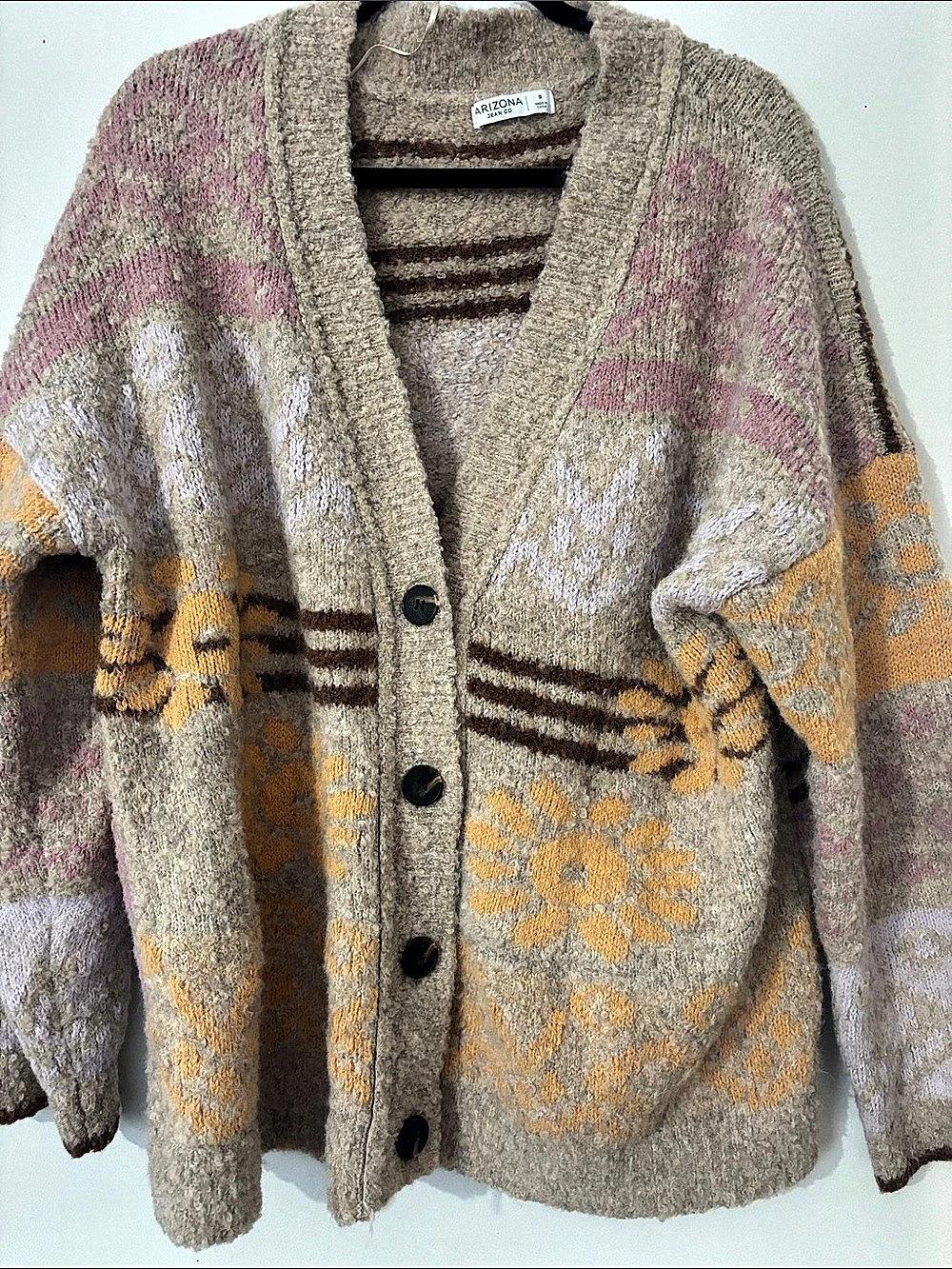 Arizona Jean Co. Floral Pattern Button-Front Cardigan in Brown & Pink

Oversized